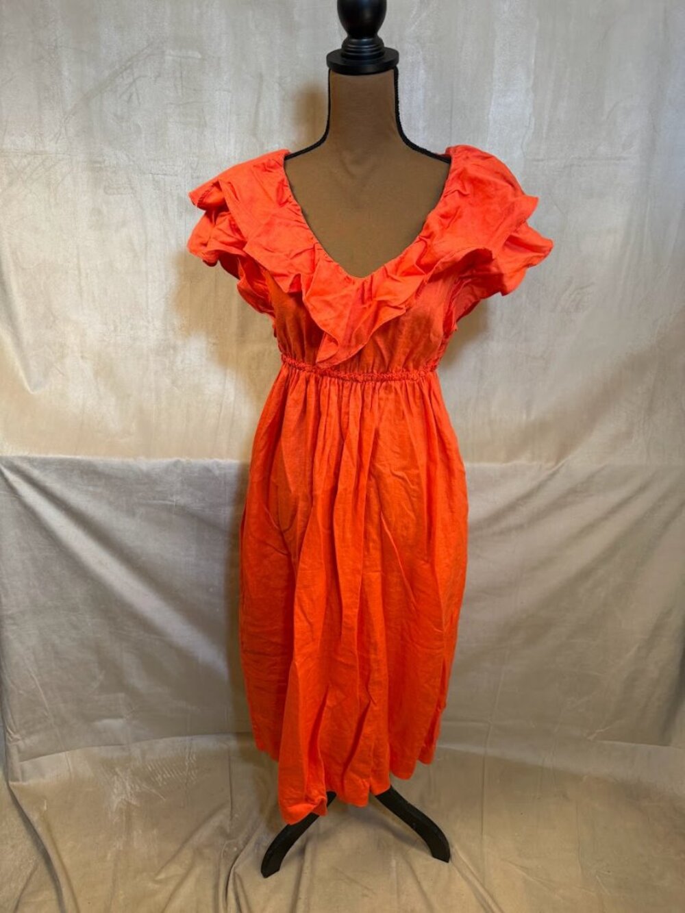 Trina Turk Orange Play Linen Midi Dress NWT Size S Pockets Resort Wear